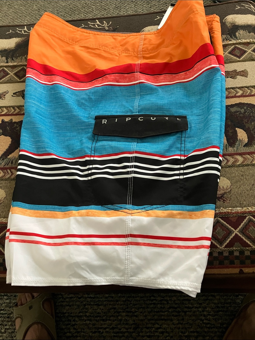 Rip Curl Multicolor Striped Boardshorts in Orange, Turquoise, Black, White